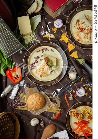 Mexican food mix colorful background Mexico 65436349