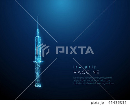 Abstract low poly style vaccine in syringe. 65436355