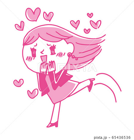 好きな人から連絡があって喜ぶ女性社員のイラスト 65436536