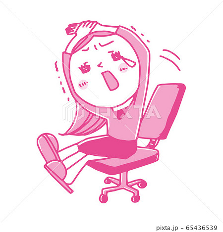 長時間労働で疲れてストレッチをする女性社員のイラスト 65436539