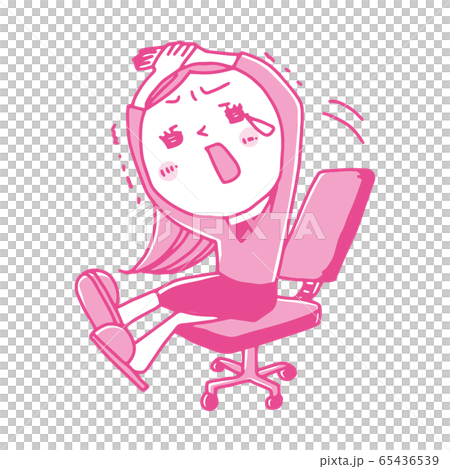 長時間労働で疲れてストレッチをする女性社員のイラスト 65436539