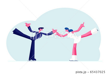Figure Skating Winter Sport Activity. Couple of Young Skaters Man and Woman in Festive Dressing Holding Hands with Leg Up Dancing on Ice Rink at Skating Competition. Cartoon Flat Vector Illustration Figure Skating Winter Sport Activity. Couple of Young Skaters Man and Woman in Festive Dressing Holding Hands with Leg Up Dancing on Ice Rink at Skating Competition. Cartoon Flat Vector Illustration 65437025