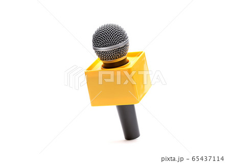 Microphone with yellow cube isolated on white. Microphone with yellow cube isolated on white. 65437114