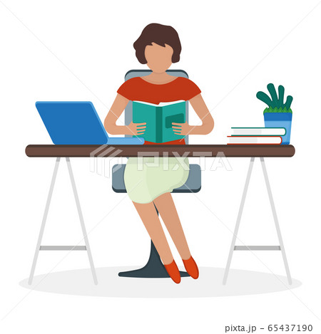 Woman character sitting workplace table female 65437190
