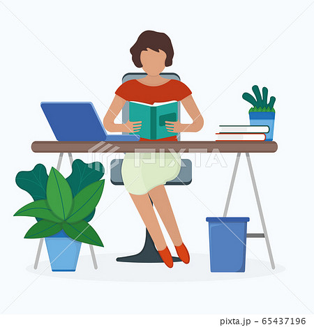 Woman character sitting workplace table female 65437196