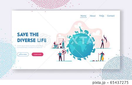 Biodiversity Landing Page Template. Tiny Characters Care of Various Wildlife Creatures and Plants, Flora and Fauna 65437275