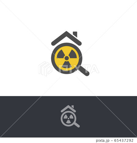 Isolated poisonous radon contamination, chemical element logo. Radioactive building, house caution icon. Radium pollution test logotype. Atomic radiation, rn sign. Dangerous environment warning. 65437292