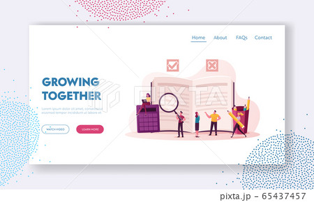 Regulation Landing Page Template. Tiny Characters Write Rules in Checklist with Law Information 65437457