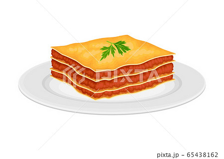 Italian Lasagna Dish with Stacked Pasta Layers with Meat and Tomato Filling Vector Illustration 65438162