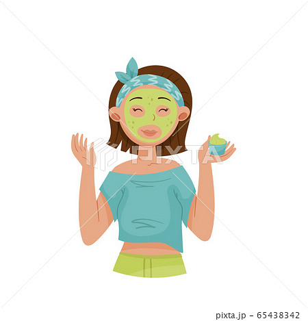 Young Girl with Short Hair Applying Cosmetic Facial Mask Vector Illustration Young Girl with Short Hair Applying Cosmetic Facial Mask Vector Illustration 65438342