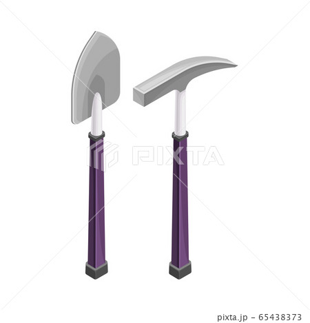 Prospecting Hammer and Shovel with Wooden Handle as Geology Instruments Vector Illustration 65438373
