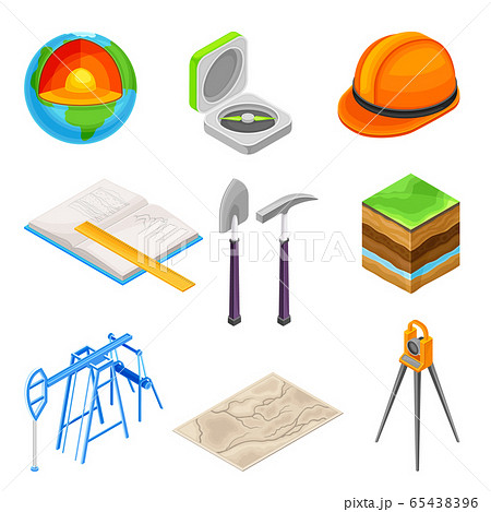 Geology Measurement Instruments with Soil Cross Section and Prospecting Hammer Vector Set Geology Measurement Instruments with Soil Cross Section and Prospecting Hammer Vector Set 65438396