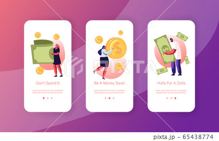 People Using Money Cash Mobile App Page Onboard Screen Set. Tiny Men and Women Characters Paying with Golden Coins and Currency Bills Concept for Website or Web Page, Cartoon Flat Vector Illustration People Using Money Cash Mobile App Page Onboard Screen Set. Tiny Men and Women Characters Paying with Golden Coins and Currency Bills Concept for Website or Web Page, Cartoon Flat Vector Illustration 65438774
