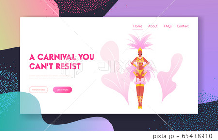 Latin America Culture Website Landing Page. Girl in Festival Costume with Feathers Dancing at Carnival in Rio De Janeiro 65438910