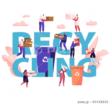 Recycling Concept. People Throw Garbage into Containers with Recycle Sign. City Dwellers Collecting Trash. Pollution 65438920