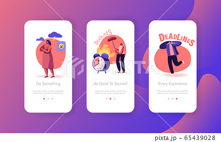 Deadline, Mess in Office, Working Stress Mobile App Page Onboard Screen Set. Employees Burning at Work 65439028