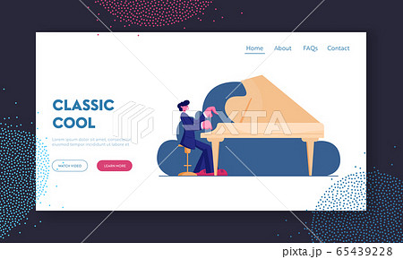 Talented Artist Performing on Scene Website Landing Page. Pianist Playing Musical Composition on Grand Piano for Symphonic Orchestra or Opera on Stage Web Page Banner. Cartoon Flat Vector Illustration 65439228