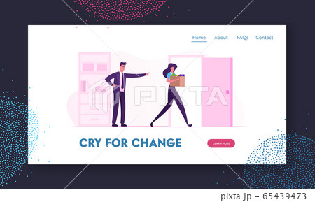 Angry Male Boss Shouting Scolding Firing Female Worker Website Landing Page. Stressed Employee Suffering from Discrimination or Criticism in Office Web Page Banner. Cartoon Flat Vector Illustration 65439473
