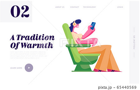 Airline Transportation Service Website Landing Page. Young Woman Traveling by Airplane, Listening Music Sitting at Chair Airline Transportation Service Website Landing Page. Young Woman Traveling by Airplane, Listening Music Sitting at Chair 65440569