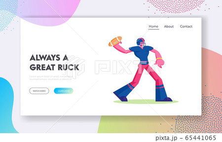 American Football Championship or Training Website Landing Page. Young Footballer in Sportswear and Helmet Throw Ball to Receiver. Aggressive Team Game Web Page Banner Cartoon Flat Vector Illustration 65441065