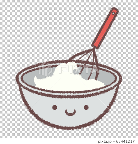 ボウルと泡だて器とクリーム顔付きのイラスト素材