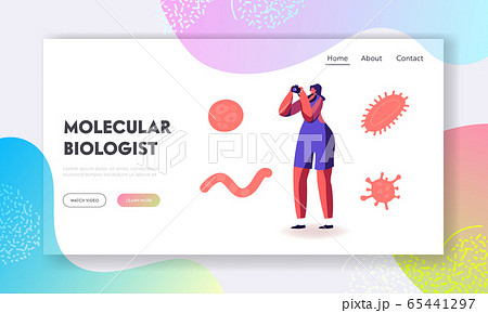 Bacteriology Science Website Landing Page. Woman Molecular Biologist with Photo Camera Making Pictures of Microbes Bacteriology Science Website Landing Page. Woman Molecular Biologist with Photo Camera Making Pictures of Microbes 65441297