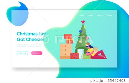 Xmas Holidays Tradition Website Landing Page. Woman Wearing Santa Claus Hat Sitting under Decorated Christmas Tree with Many Gift Boxes Opening Present Web Page Banner Cartoon Flat Vector Illustration Xmas Holidays Tradition Website Landing Page. Woman Wearing Santa Claus Hat Sitting under Decorated Christmas Tree with Many Gift Boxes Opening Present Web Page Banner Cartoon Flat Vector Illustration 65442403