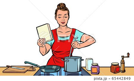 A woman cooks in the kitchenのイラスト素材 [65442849] - PIXTA