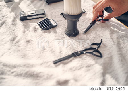 Set of different tools used by a hairdresser Set of different tools used by a hairdresser 65442906