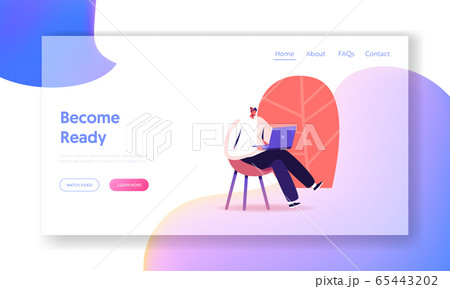 Male Character with Laptop Study Chinese Courses Landing Page Template. Man Study Foreign Language, Prepare for Exam 65443202