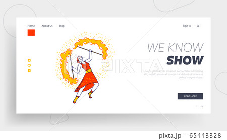 Girl Artist Playing and Dance with Blaze Landing Page Template. Young Woman Character Fire Show Performer 65443328
