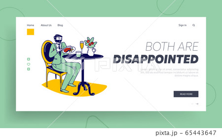 Poor Quality Cafe Hospitality Landing Page. Squeamish Male Character Disappointed with Bad Service in Restaurant Poor Quality Cafe Hospitality Landing Page. Squeamish Male Character Disappointed with Bad Service in Restaurant 65443647