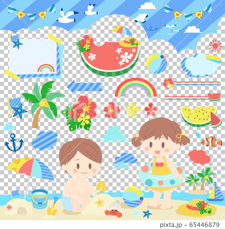 可爱儿童海洋日综合套装 背景 零件 框架 图库插图
