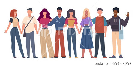 International friends. Multiethnic social unity young people standing together, diversity multicultural community. Vector concept International friends. Multiethnic social unity young people standing together, diversity multicultural community. Vector concept 65447958