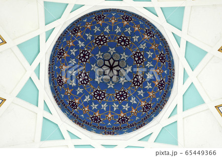 SARAWAK, MALAYSIA -OCTOBER 14, 2014: The interior of Sarawak State Mosque. The mosque has one big main prayer hall covered with one big and beautiful dome and supported with other small domes.  65449366