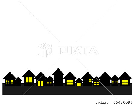 家や建物が並んでいる夜の街の背景あるいはフレームのイラスト素材