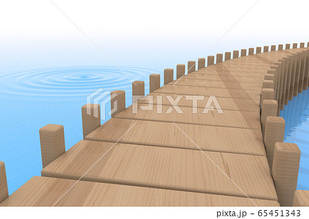 湖の橋 長い桟橋 水の波紋 3dイラストのイラスト素材