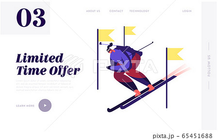 Sportsman Skiing Downhill during Biathlon Competition Website Landing Page. Skier Sport Activity Lifestyle at Mountain with Snow and Cold Weather Web Page Banner. Cartoon Flat Vector Illustration Sportsman Skiing Downhill during Biathlon Competition Website Landing Page. Skier Sport Activity Lifestyle at Mountain with Snow and Cold Weather Web Page Banner. Cartoon Flat Vector Illustration 65451688