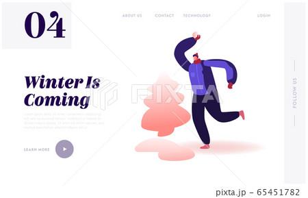 Wintertime Fun Active Games Outdoors Website Landing Page. Happy Young Man Throwing Snow Ball Fighting with Friends on Winter Season Holidays Weekend Web Page Banner. Cartoon Flat Vector Illustration 65451782