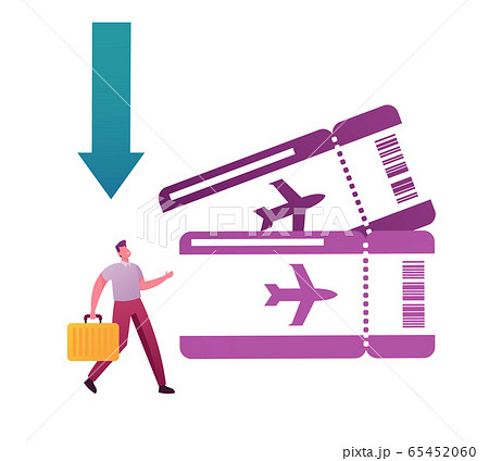 Cheap Flight, Low Cost Airline Offer, Profitable Promotion Concept. Tiny Male Character Tourist with Suitcase Cheap Flight, Low Cost Airline Offer, Profitable Promotion Concept. Tiny Male Character Tourist with Suitcase 65452060