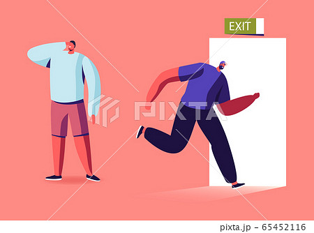 Man Run To Open Door With Exit Signboard New のイラスト素材 65452116 Pixta