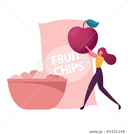 Healthy Vegan and Vegetarian Nutrition, Organic Food Harvesting. Tiny Female Character Carry Huge Ripe Apple 65452149