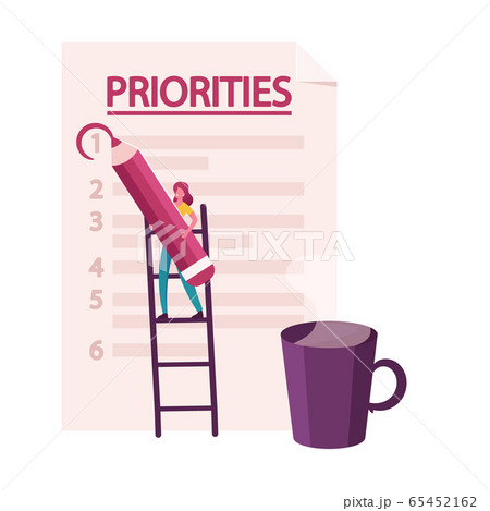 Businesswoman Character Put Marks in Checklist, Organize Priorities, Searching Solution, Planning Deals 65452162