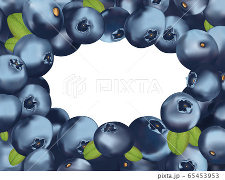 Background blueberry with copy space for your text. Freshly picked blueberry with green leaf. Concept food. Useful ripe blueberry rich vitamins. 3D realistic illustration. 65453953