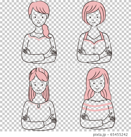 手描き1color 腕組みをする笑顔の女性4人のイラスト素材 65455242 Pixta