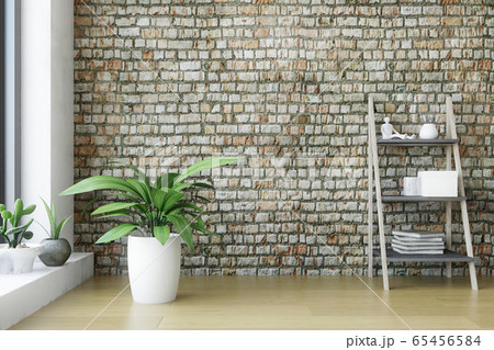 Interior with Wooden Shelf and Green Plants Interior with Wooden Shelf and Green Plants 65456584