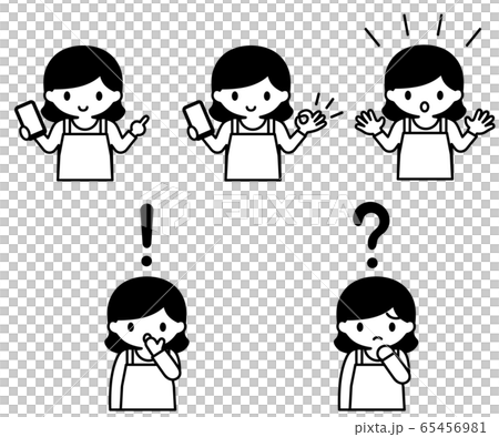 スマホを持つお母さんのシンプルなモノクロイラストセットのイラスト素材 65456981 Pixta