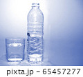 blue fresh water in plastic bottle and full water in glass bright blue background . drinking healthcare concept . 65457277