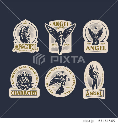 Vintage emblems with women angels. Vintage emblems with women angels. 65461565
