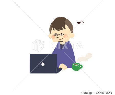 テレワークする男性のイラスト PC 男性 人物 テレワーク 在宅勤務 65461823
